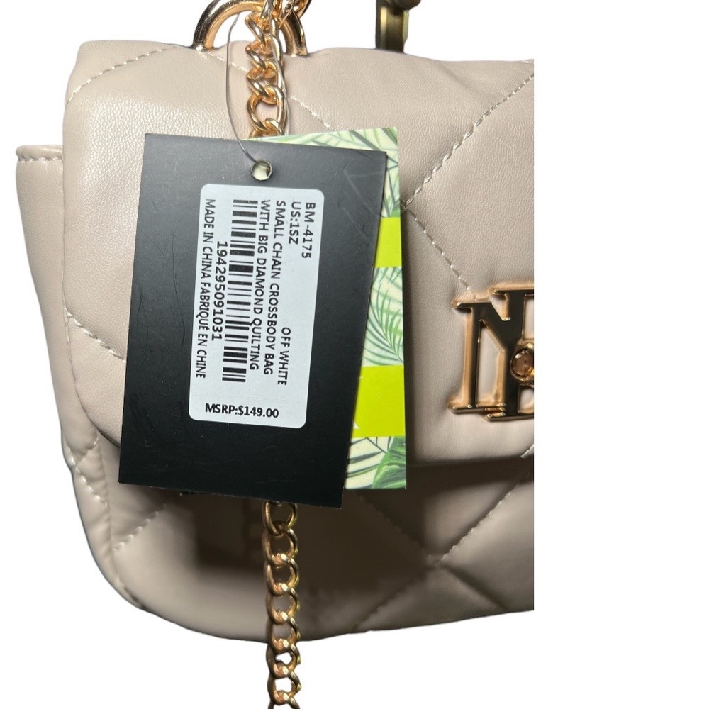 NWT Badgley Mischka Big Diamond Quilted Crossbody Bag - Off White - Picture 7 of 10